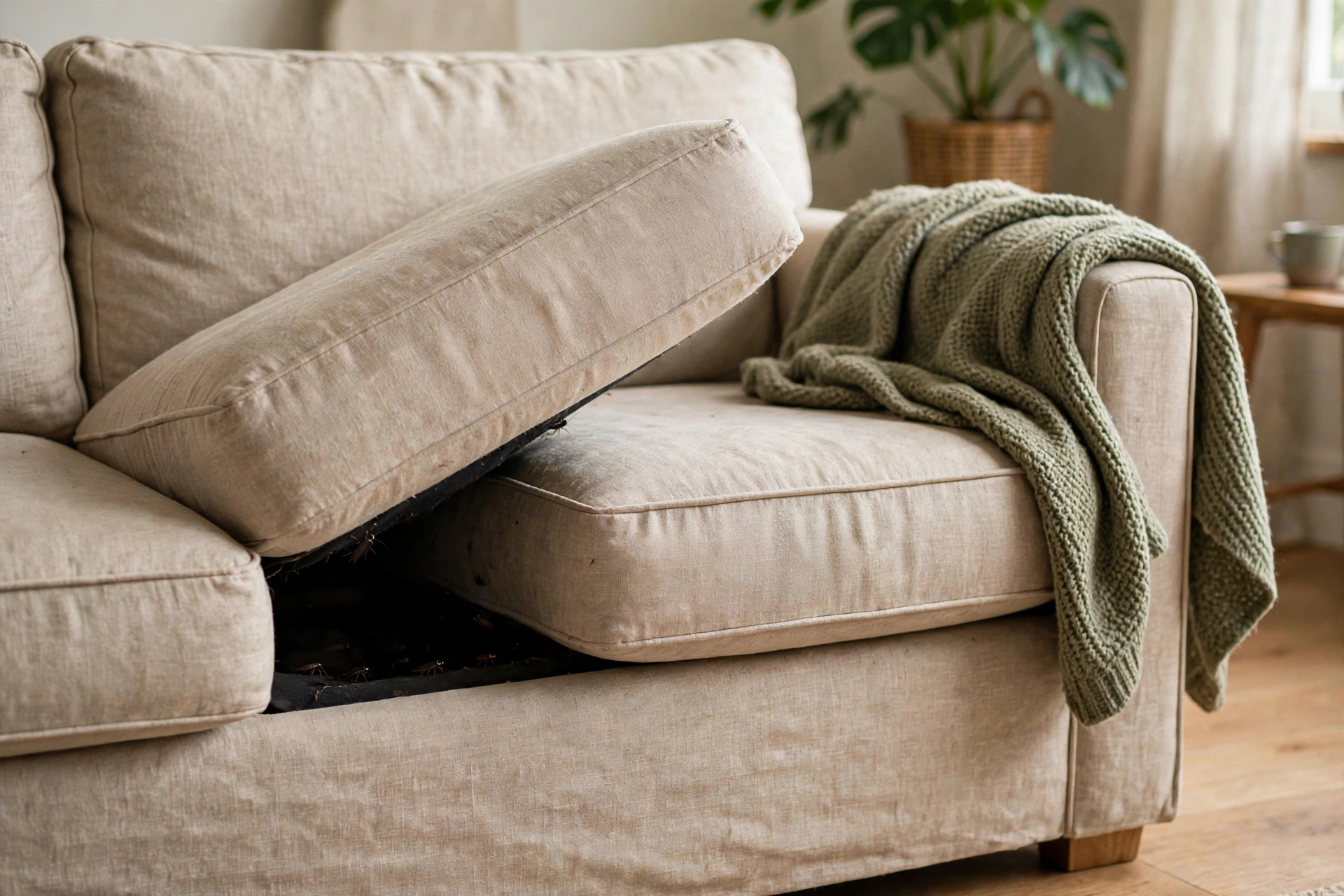 Checking mattress seams and a headboard for bed bug hiding spots